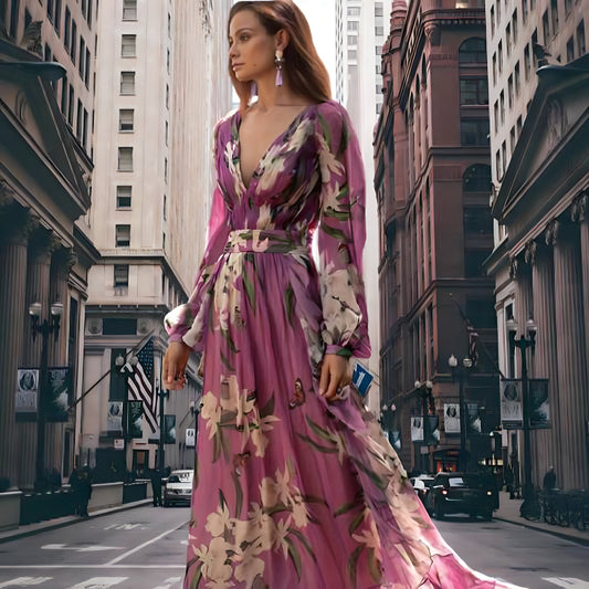Elegantes Kleid mit Ärmel und V-Ausschnitt