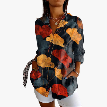 Bestickte Leinen Damen Bluse