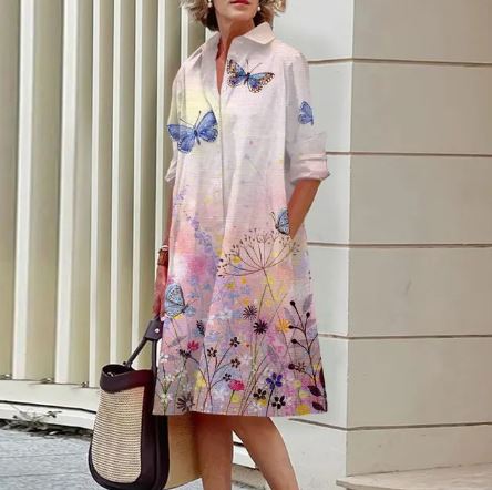 Jandy -Elegantes Kleid mit geknittertem Blumenmuster