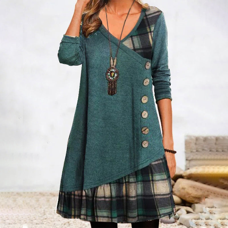 Lillie - Langärmeliges Karo-Kleid
