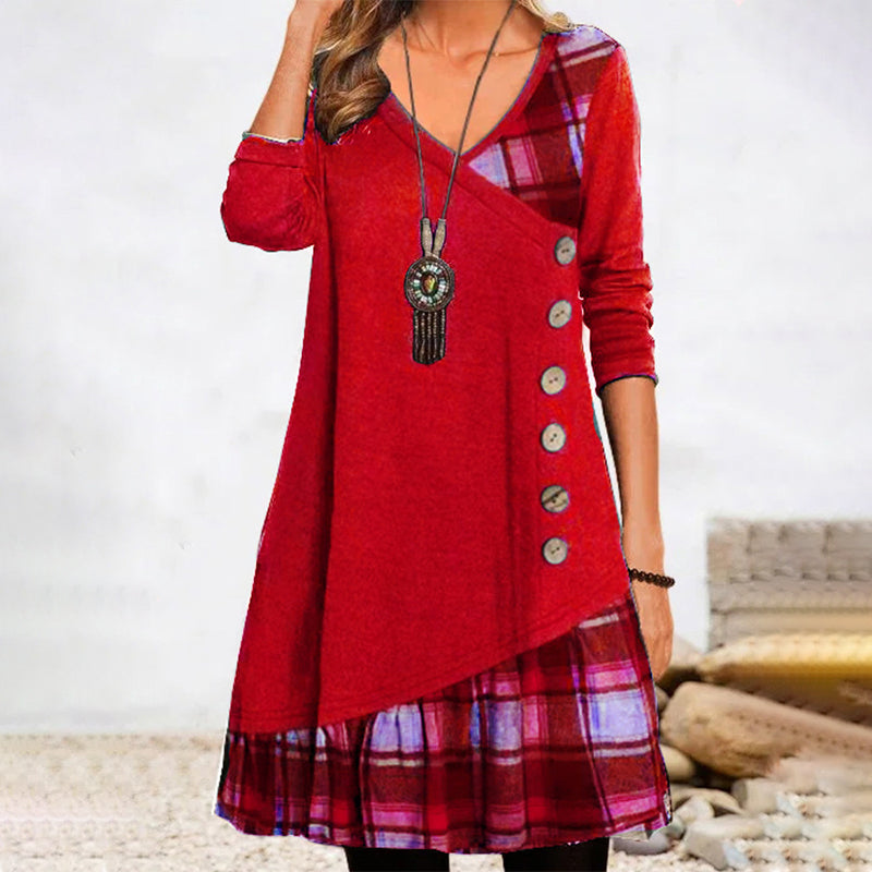 Lillie - Langärmeliges Karo-Kleid