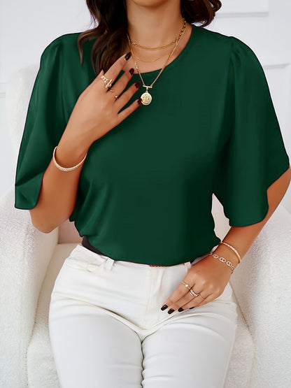 Bluse mit rundem Halsausschnitt - Halbe Ärmel & weicher Faltenwurf