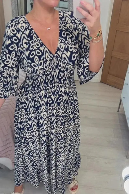 Joelina -Böhmisches Kleid mit V-Ausschnitt und Falten in der Taille