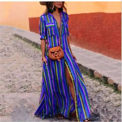 Georgina - Gestreiftes lässiges langes Maxikleid