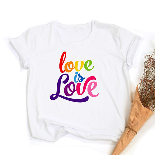 Frieden Liebe Gleichheit Regenbogen Grafik T-Shirt | LGBT Stolz Retro Sommer Top
