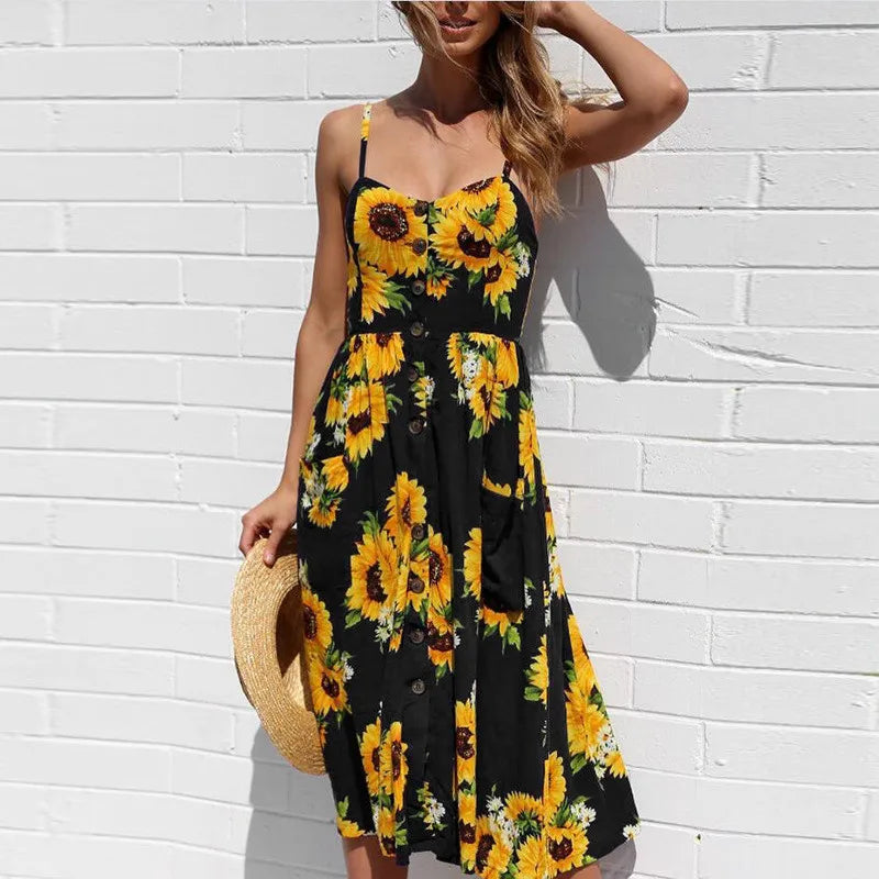 Susan - Sommerliches sexy Midikleid mit Strandaufdruck