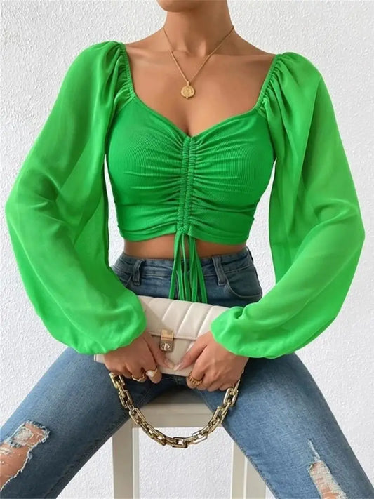 Ruth | Elegantes gerafftes langärmeliges Crop-Top für den Frühling
