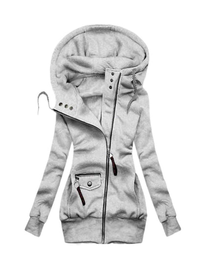 Frauen Mode Smart Jacke mit Kapuze | Langarm Drawstring Jacke Zip Oberbekleidung