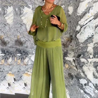 Elegantes Chiffon-Top mit Hose Zweiteiliges Set