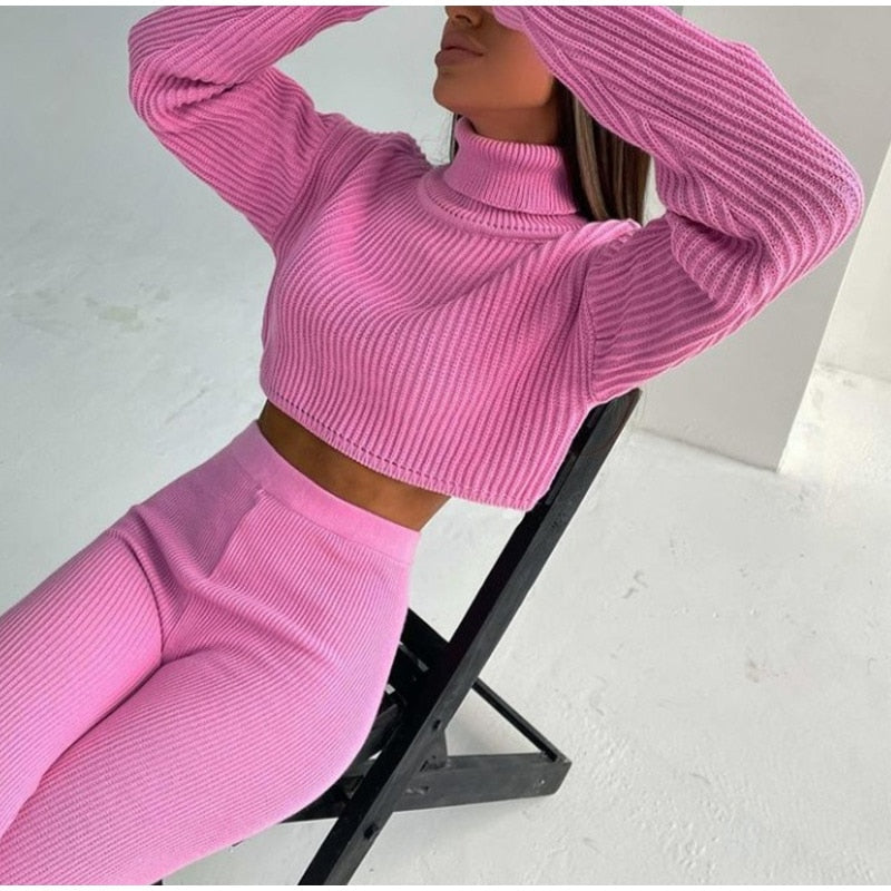 StacySet I Gekürzter Rollkragenpullover und Leggings für Frauen