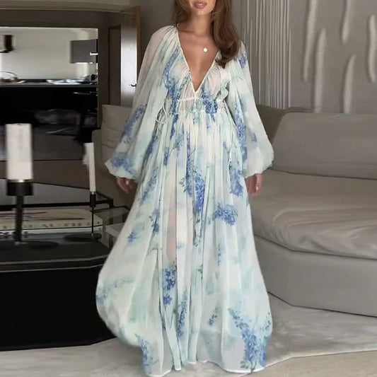 Florence - Elegantes Partykleid mit langen Ärmeln und V-Ausschnitt