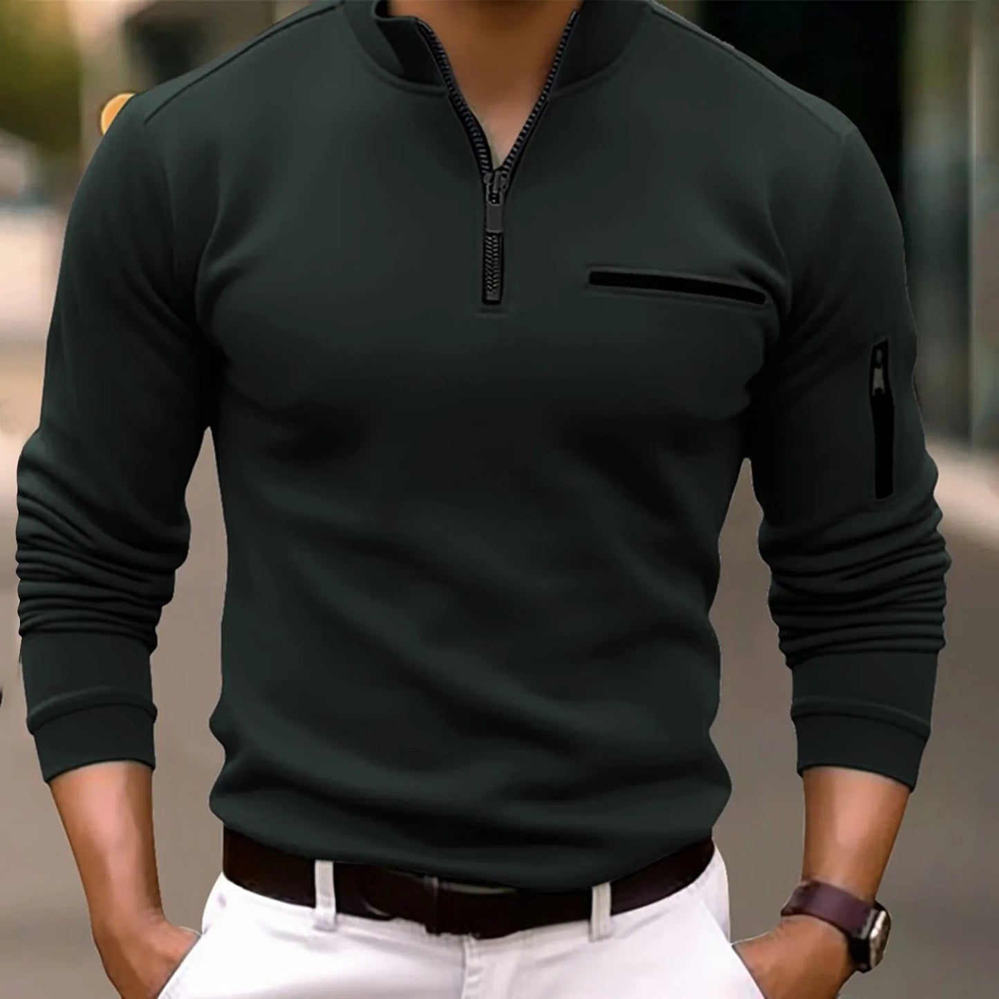Chris | Hochwertiges Langarmshirt mit Viertelreißverschluss
