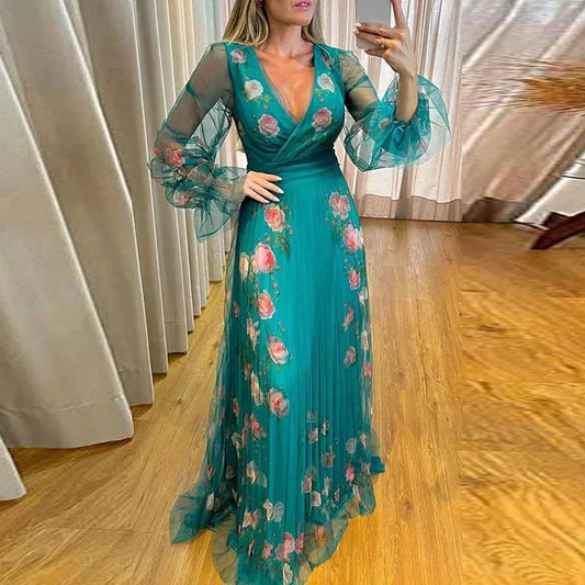 Leanne - Bohème-Damenkleid mit V-Ausschnitt und Plissee-Taille