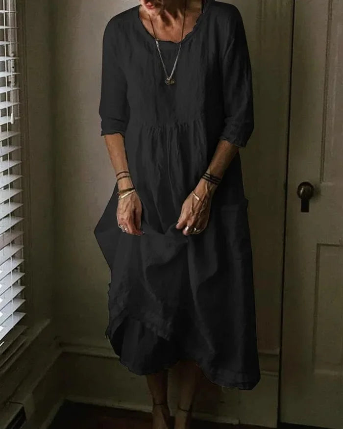 Carmine - Kleid aus Baumwolle und Leinen in Übergröße für Damen
