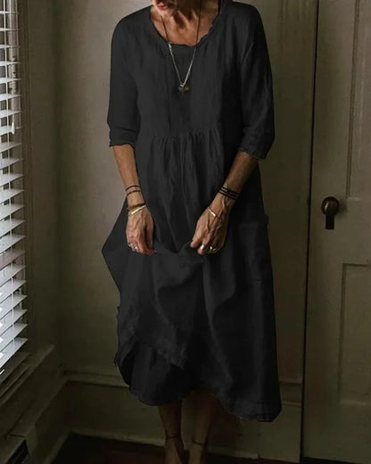 Carmine - Kleid aus Baumwolle und Leinen in Übergröße für Damen