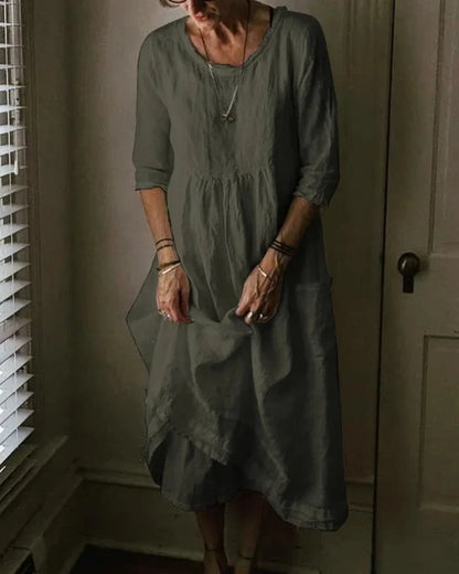 Carmine - Kleid aus Baumwolle und Leinen in Übergröße für Damen