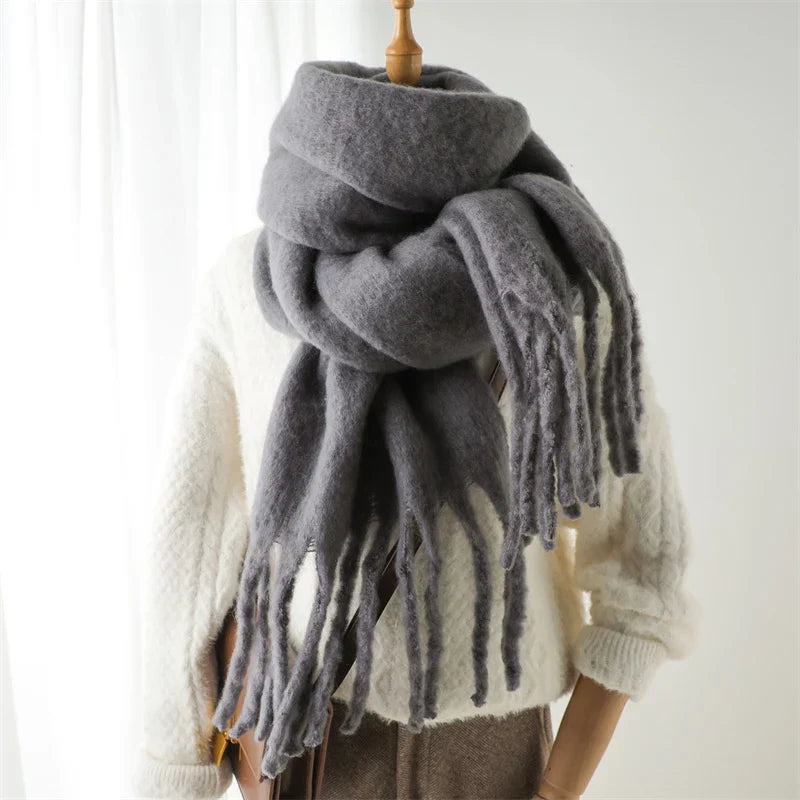 Velucci | Kaschmir Warmer Winterschal mit großen Quasten