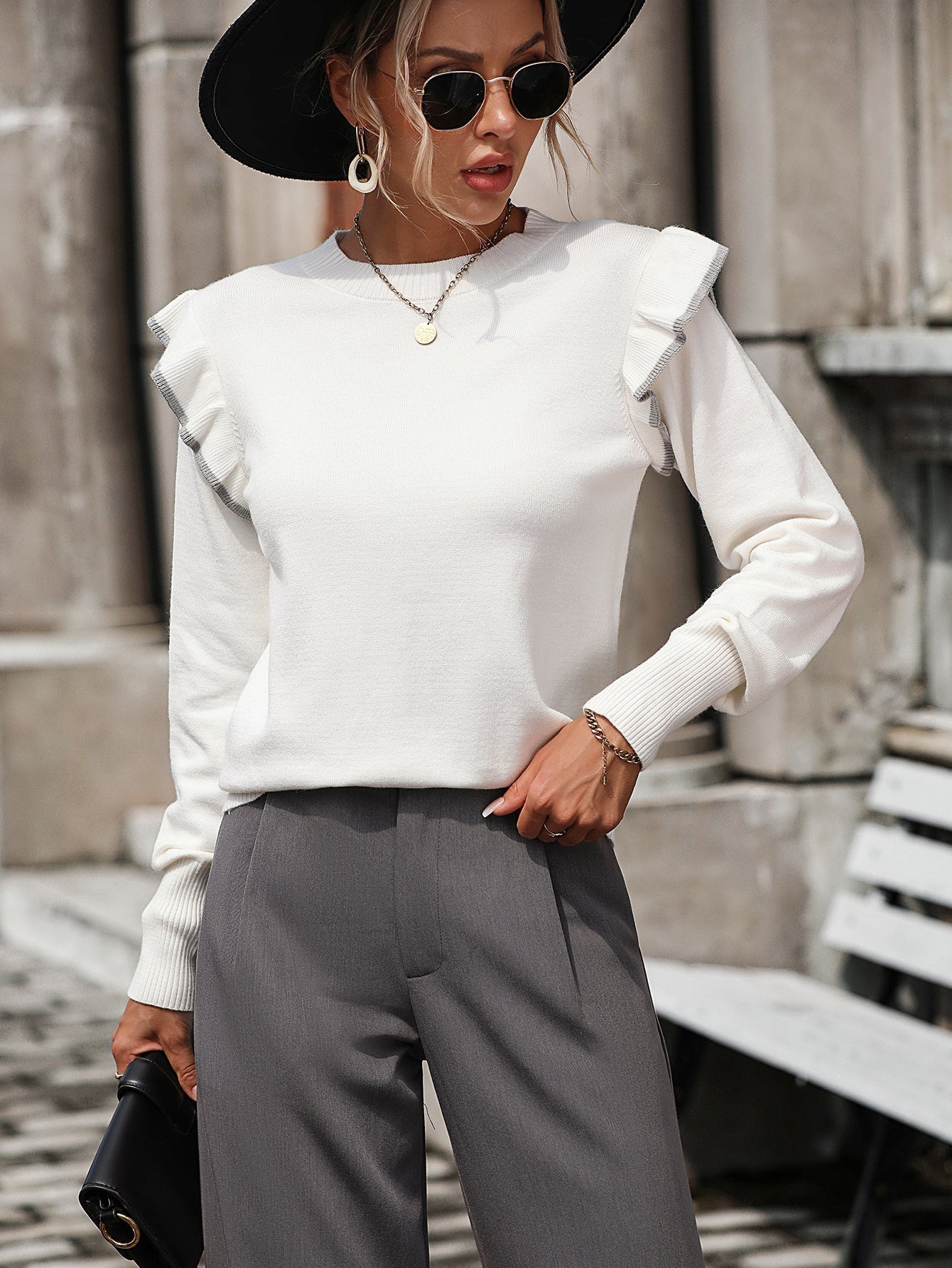 Alyssa - Eleganter Patchwork-Herbst-Rundhalspullover für Frauen