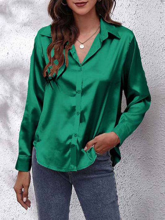 JENNY | Damenbluse aus Satin, lose Passform, Knopfverschluss, Seidenärmel