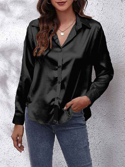 JENNY | Damenbluse aus Satin, lose Passform, Knopfverschluss, Seidenärmel