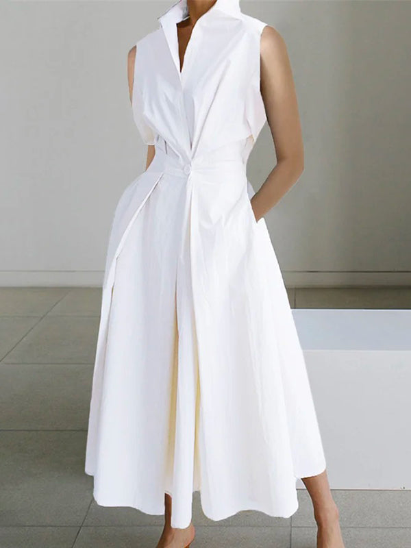 Weißes Baumwollkleid mit Hemdkragen