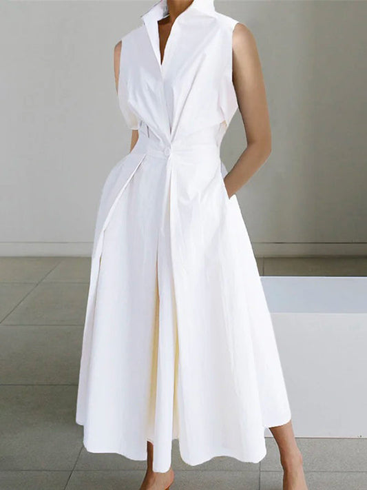 Weißes Baumwollkleid mit Hemdkragen