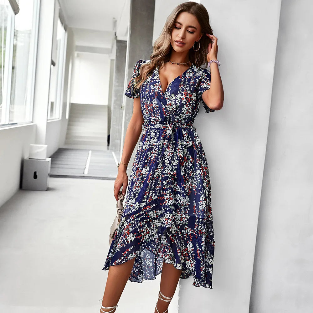 Celeste - Damen Kleid mit V-Ausschnitt und kurzen Ärmeln