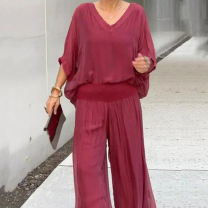 Elegantes Chiffon-Top mit Hose Zweiteiliges Set
