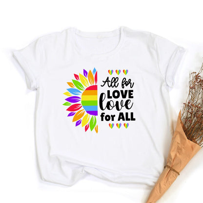 Frieden Liebe Gleichheit Regenbogen Grafik T-Shirt | LGBT Stolz Retro Sommer Top