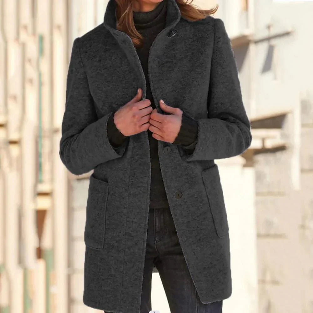 Elegante Stehkragen Lange Jacke