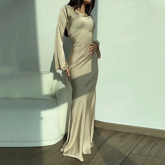 Lindsay | Elegantes langärmeliges Partykleid aus Satin