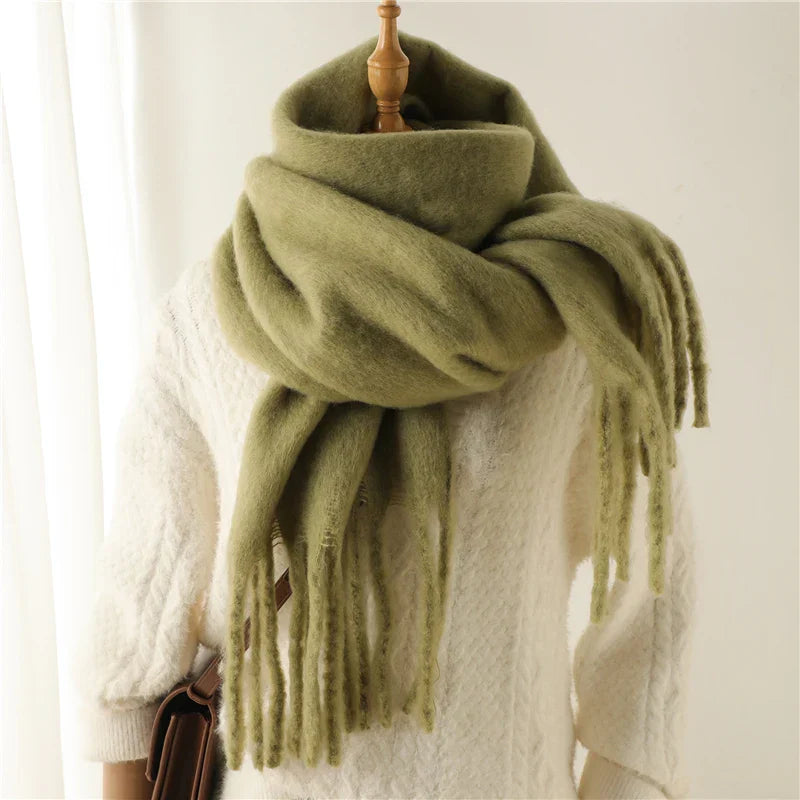 Velucci | Kaschmir Warmer Winterschal mit großen Quasten