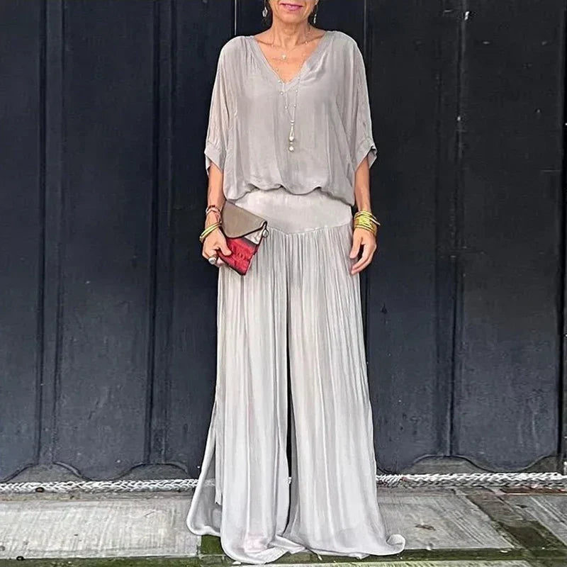 Elegantes Chiffon-Top mit Hose Zweiteiliges Set