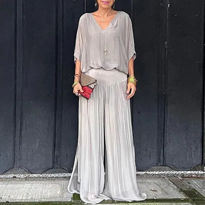 Elegantes Chiffon-Top mit Hose Zweiteiliges Set