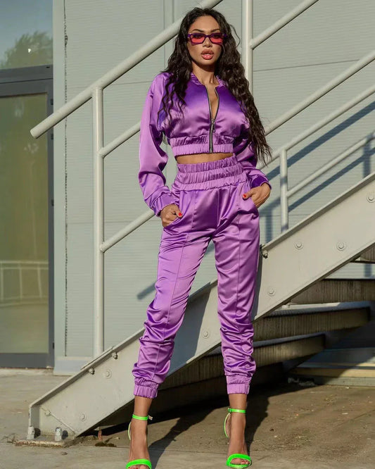 Riel - Stylisches Herbst-Satin-Trainingsanzugset für Frauen