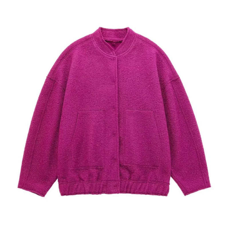 Oversized Jacken | Damen Langarm Top Coats: Versteckte Knöpfe, Rundhals