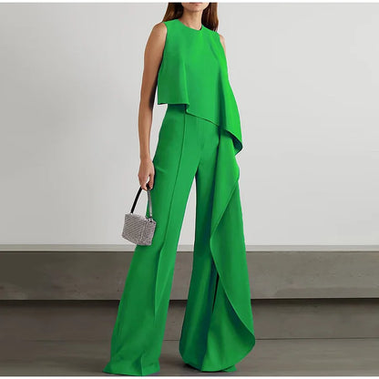 Casual ärmellose gerade geschnittene Hose mit schmaler Vorderseite und weiten Beinen für Frauen