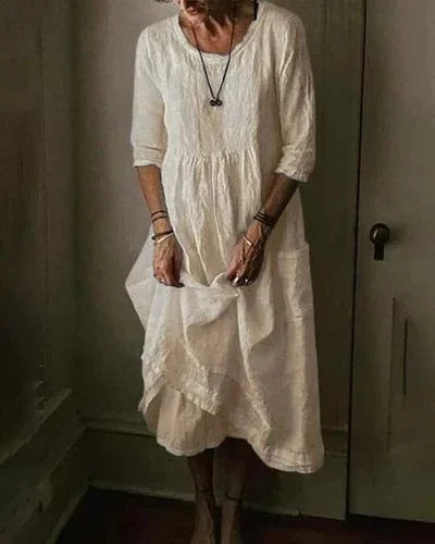 Carmine - Kleid aus Baumwolle und Leinen in Übergröße für Damen