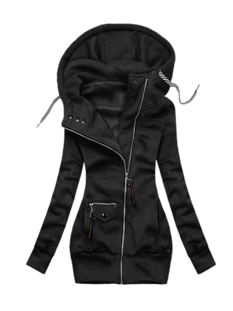Frauen Mode Smart Jacke mit Kapuze | Langarm Drawstring Jacke Zip Oberbekleidung