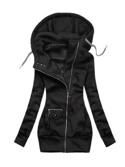 Frauen Mode Smart Jacke mit Kapuze | Langarm Drawstring Jacke Zip Oberbekleidung