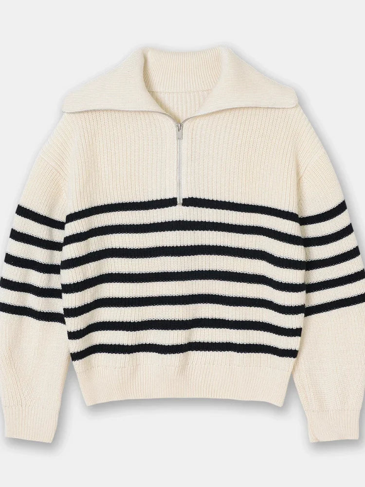 Madeleine - Rollkragenpullover mit gestreiftem Revers