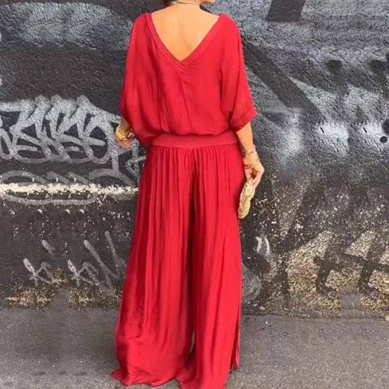 Elegantes Chiffon-Top mit Hose Zweiteiliges Set