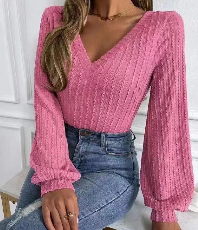 Lena - Elegantes Strickoberteil mit V-Ausschnitt und langen Ärmeln für Frauen