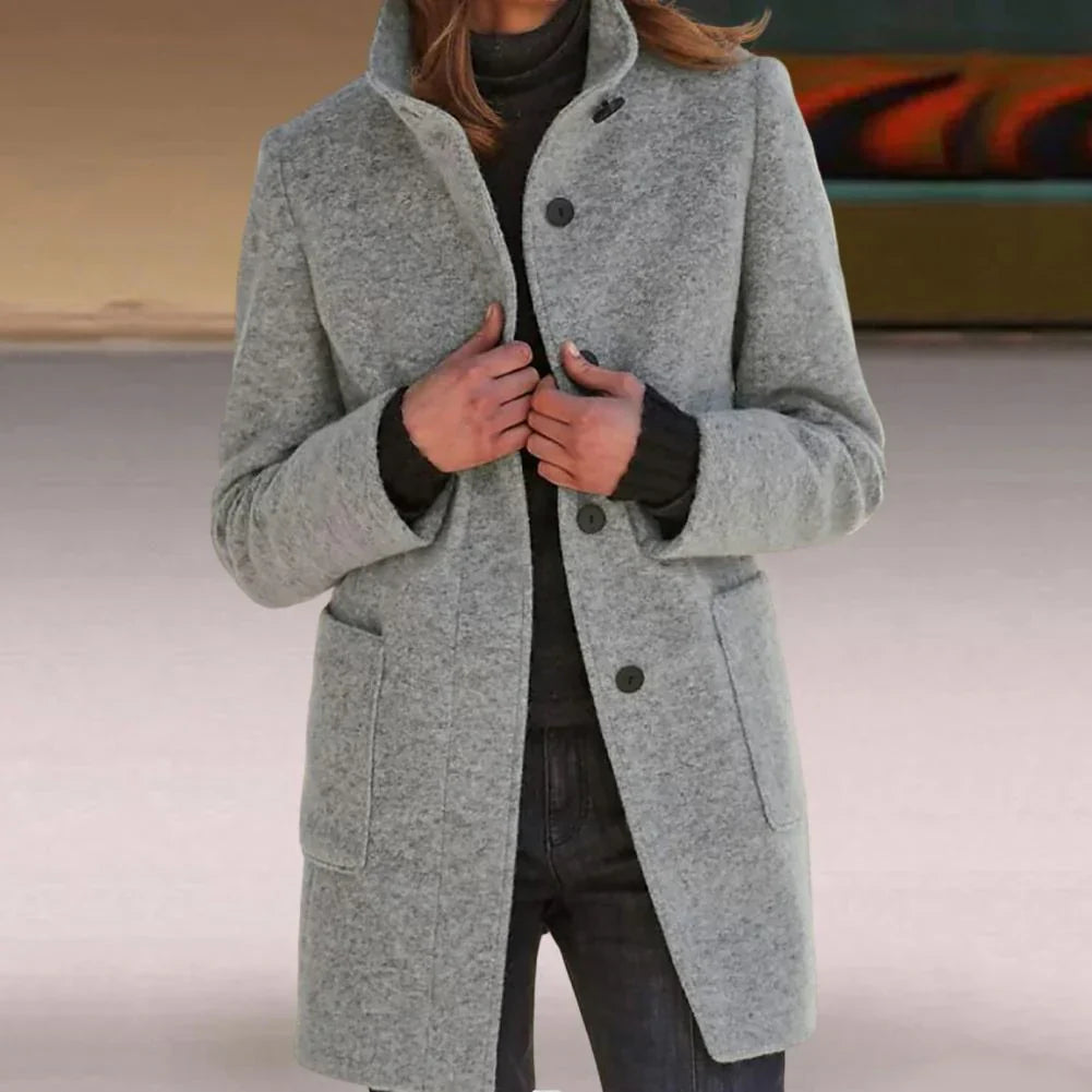 Elegante Stehkragen Lange Jacke