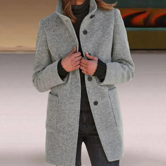 Elegante Stehkragen Lange Jacke