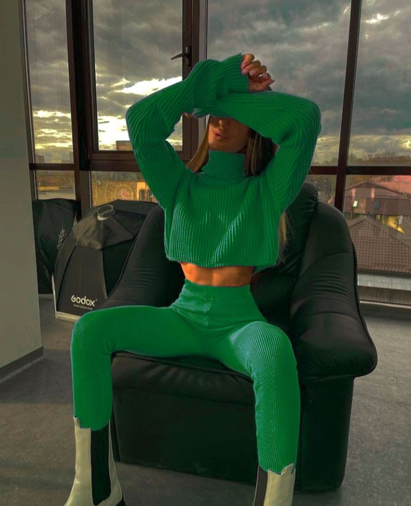 StacySet I Gekürzter Rollkragenpullover und Leggings für Frauen