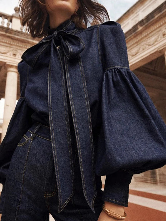 Adah - Denim-Blusen mit Puffärmeln