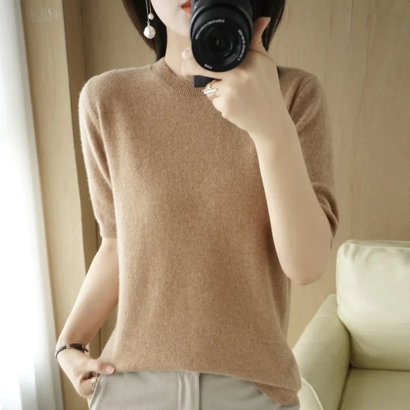 Adele - Strickpullover mit kurzen Ärmeln und Rundhalsausschnitt