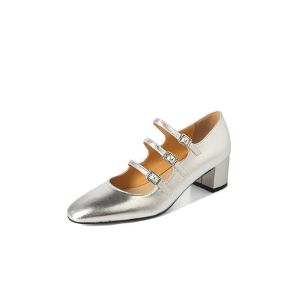 Echtes Leder High Heels mit dünner Schnalle