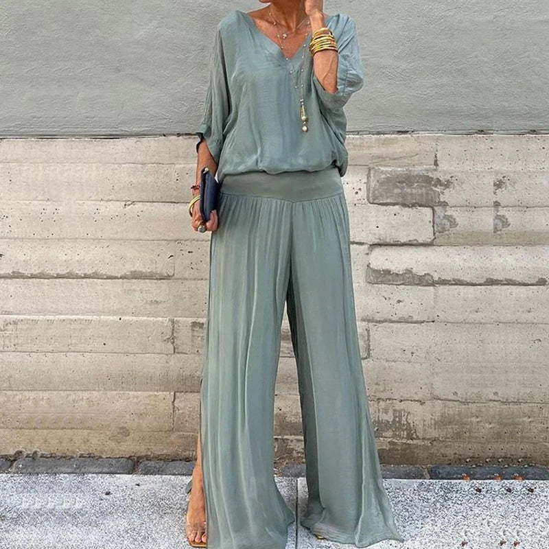 Elegantes Chiffon-Top mit Hose Zweiteiliges Set